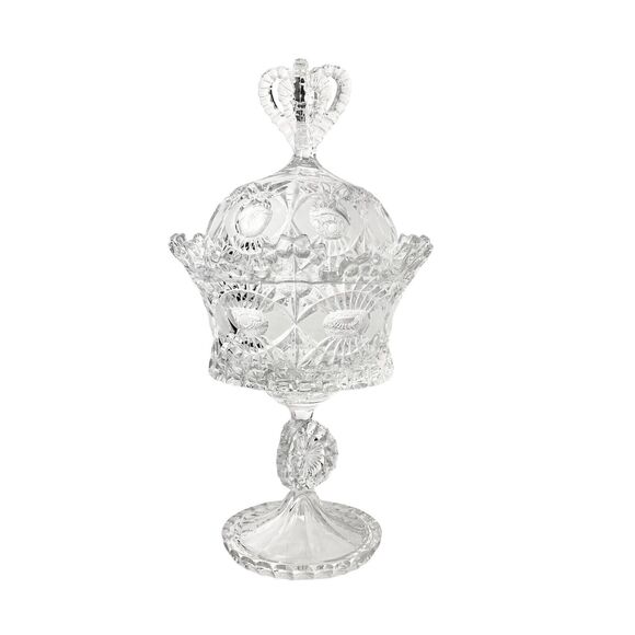 Hofbauer Other - 1990s Hofbauer Large Cut Crystal Pedestal Compote Dome Bowl Dish 16” Germany